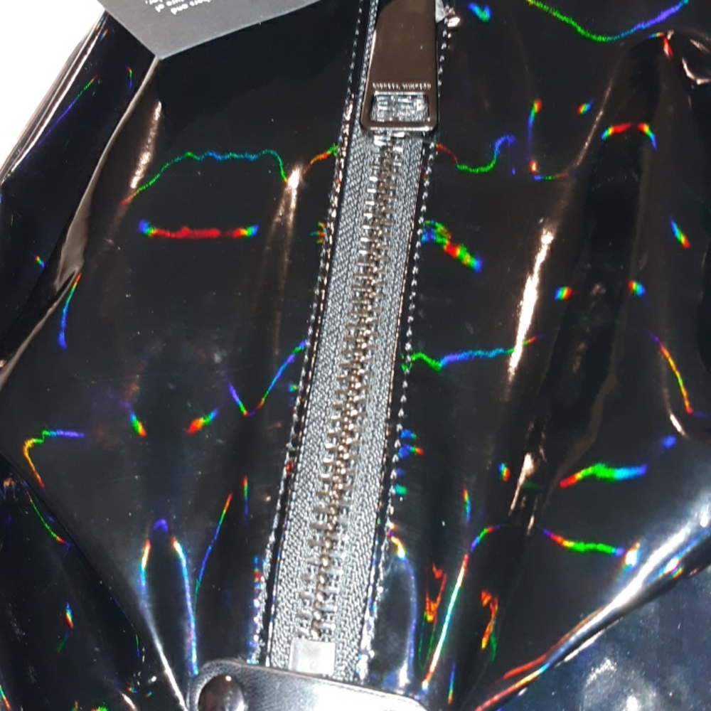 Rebecca Minkoff "Julian" Holographic Black/Black Nylon Medium Zip Backpack - Picture 9 of 17
